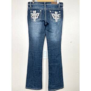 Y2K 90s Womens Jeans Sz 1 Embellished Contrast Stitching Rhinestone Stretchy